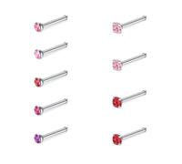 FECTAS Nose Stud 22g Silver Surgical Steel Nose Piercing 7mm Length Straight Thin Stainless Steel Diamond Piercing Jewellery 0.6mm
