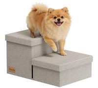 Fecuria 2-Step Wide Dog Stairs with Storage 11" H, Non-Slip Sturdy Pet Steps for Couch Chair, Dog Steps for Small/Medium Old Dogs, Cats, Rabbits Up to 150lbs, Foldable Cat Puppy Stairs for Car, Grey