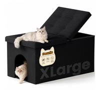 Fecuria 3-in-1 Cat Litter Box Enclosure with Odor Control, Multi-Functional Hidden Litter Box Furniture Bench, Dog Proof, Space-Saving Ottoman Cabinet with Flip-Up Lid, Extra Large, Black