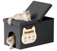 Fecuria 3-in-1 Cat Litter Box Enclosure with Odor Control, Multi-Functional Hidden Litter Box Furniture Bench, Dog Proof, Space-Saving Ottoman Cabinet with Flip-Up Lid, Storage Footrest, Dark Grey