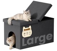 Fecuria 3-in-1 Cat Litter Box Enclosure with Odor Control, Multi-Functional Hidden Litter Box Furniture Bench, Dog Proof, Space-Saving Ottoman Cabinet with Flip-Up Lid, Storage Footrest, Dark Grey