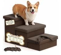 Fecuria 3-Step Wide Dog Stairs 18" H with Removable Cover, Non-Slip Storage Pet Steps for High Bed Couch, Pet Stairs for Small/Medium/Large Old Dogs Puppy Up to 200lbs, Cat Dog Steps for Car, Coffee