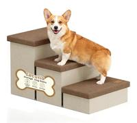 Fecuria 3-Step Wide Dog Stairs with Hidden Storage 18" H, Non-Slip Dog Steps for High Bed Couch Car, Jiont-Friendly Pet Stairs Ramp for Small/Medium/Large Old Dogs Cats Up to 220lbs, Beige&Coffee Lid