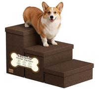 Fecuria 3-Step Wide Dog Stairs with Storage 18" H, Non-Slip Sturdy Pet Steps for High Bed Couch Window, Pet Stairs for Small/Medium/Large Old Dogs Cats Up to 200lbs, Cat Dog Steps for Car/SUV, Coffee