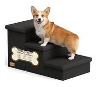 Fecuria 3-Step Wide Dog Stairs with Storage 18" H, Non-Slip Sturdy Pet Steps for High Bed Couch Window, Pet Stairs for Small/Medium/Large Old Dogs Cats Up to 200lbs, Cat Dog Steps for Car/SUV, Black