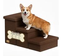 Fecuria 3-Step Wide Dog Stairs with Storage 18" H, Non-Slip Sturdy Pet Steps for High Bed Couch Window, Pet Stairs for Small/Medium/Large Old Dogs Cats Up to 200lbs, Cat Dog Steps for Car/SUV, Coffee