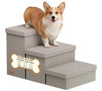 Fecuria 3-Step Wide Dog Stairs with Storage 18" H, Non-Slip Sturdy Pet Steps for High Bed Couch Window, Pet Stairs for Small/Medium/Large Old Dogs Cats Up to 200lbs, Cat Dog Steps for Car/SUV, Grey