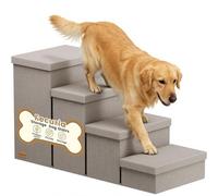 Fecuria 4-Step Wide Dog Stairs with Storage 23" H, Non-Slip Sturdy Pet Steps for High Bed Couch Window, Pet Stairs for Small/Medium/Large Old Dogs Cats Up to 220lbs, Cat Dog Steps for Car/SUV, Grey