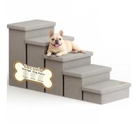 Fecuria 5-Step Wide Dog Stairs with Storage 23" H, Non-Slip Sturdy Pet Steps for High Bed Couch Window, Pet Stairs for Small/Medium/Large Old Dogs Cats Up to 260lbs, Cat Dog Steps for Car/SUV, Grey