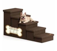 Fecuria 5-Step Wide Dog Stairs with Storage 23" H, Non-Slip Sturdy Pet Steps for High Bed Couch Window, Pet Stairs for Small/Medium/Large Old Dogs Cats Up to 260lbs, Cat Dog Steps for Car/SUV, Coffee