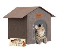 Fecuria Outdoor Cat House Weatherproof, Insulated Cat Houses for Outdoor/Indoor Cats for Winter, Waterproof Feral Stray Cat Shelter with Door Curtain and Warm Cushion, Easy to Assemble, Brown