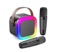 Fede Karaoke Machine for Kids Adults, Mini Karaoke Machine with 2 Wireless Microphones, Portable Bluetooth Speaker with Voice Changing Effects & LED Lights, Best Gifts Toys for Girls and Boys