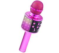 Fede Microphone for Adults, Wireless Bluetooth Microphone with Flashing Colorful LED Lights Portable Speaker Karaoke Machine, Home KTV Player Support Android & iOS Devices for Party Singing Pink
