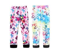 FedMois 2 Pack Girls Thick Leggings Fleece Lined Winter Warm Printed Thermal Pants Tights, Butterfly and Flowers, 7-8 Years