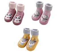 FedMois 3 Pairs Baby Winter Thermal Thick Anti-slip Indoor Slipper Shoes Socks, deer, hedgehog and panda, 6-12 months