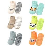 FedMois 6 Pairs Baby Kids Anti-slip Socks Cotton non skid Ankle Socks Animals, Animals, 0-1 Year