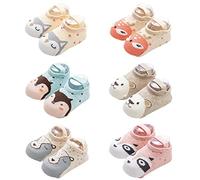 FedMois 6 Pairs Baby Kids No Show Socks Cotton Invisible Anti Slip, Panda, 0-1 Year