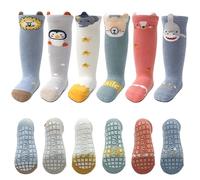 FedMois 6 Pairs Baby Little Kids Knee High Socks Anti-slip Long Socks Cotton, Shark, 0-12 Months