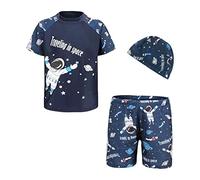 FedMois Boy Swim Set, 3 Pieces Set Swim Shirt + Swimming Shorts + Swimming Cap, Space, 3-4 Years