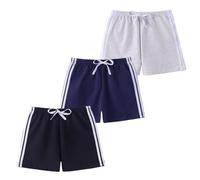 FedMois Boys' Summer Shorts Cotton, Pack of 3, Black, White and Grey, 3-4 Years