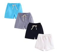 FedMois Boys' Summer Shorts Cotton, Pack of 4, Blue, Grey, Black and White, 3-4 Years