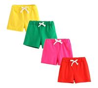 FedMois Boys' Summer Shorts Cotton, Pack of 4, Yellow, Green, Pink and Red, 2-3 Years