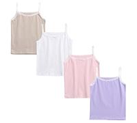 FedMois Girls Cotton Cami Tops Undershirts Summer Tops, Pack of 4, Solid Colours, 2-3 Years