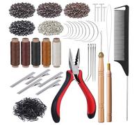Fedmut Hair Extension Tool Set 5 Colors 1000 Pieces Micro Silicone Rings Beads with Pliers Pull Hooks Threads Needle for Hair Extensions Hair Styling