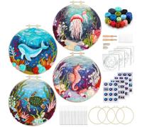 Fedmut Needle Felting Kit, Wool Felting Kit for Beginners Adult with Wool, Needles, Foam Pad, Felt Cloth and Instructions - 4 Set Sea Animals Painting Frame for Great Gift Decoration