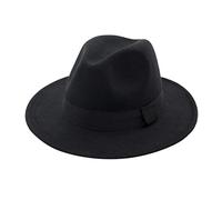 Fedora Hats for Men and Women Wide Brim Fedora Hats Rancher Hat with Ribbon Panama Trendy Vintage Wedding Party Church Trilby Men's Gentleman Hat Performance Costume Accessories Unisex Black