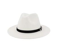 Fedora Hats for Men British Vintage Formal Hat Classic Trilby Hat Belt Adorned Top Hats Flat Brimmed Sun Cap Comfortable Felt Panama Caps Gentleman Cap for Business Banquets Parties White