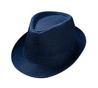 Fedora Hats for Men Short Brim Classic Panama Hat Without Belt Unisex Fedora Hat Short Brim Beach Sun Cap British Style Jazz Hats Blue
