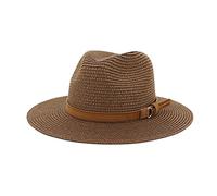 Fedora Hats for Men Women Belt Buckle Wide Brim Solid Color Sun Protection Summer Crochet Panama Hat Unisex Travel Hiking Beach Hats Coffee