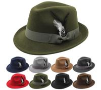 Fedora Hats for Men & Women Classic Vintage Style Short Brim Felt Hat Panama Trilby Hats with Feather Bands Dark Gray