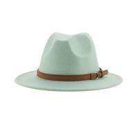 Fedora Trilby Felt Hats Fedora Hats for Women Men Wide Brim Solid Women Hats Band Belt Classic Formal Hats 56-58Cm(Adults) LightGreen