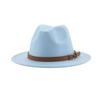 Fedora Trilby Felt Hats Fedora Hats for Women Men Wide Brim Solid Women Hats Band Belt Classic Formal Hats 52-54Cm(Kids) SkyBlue