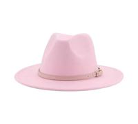 Fedora Trilby Felt Hats for Women Men Solid Belt Band Dress Wedding Church Panama Felt Hat Wide Brim Hat 56-58Cm(Adult) Pink-Pink