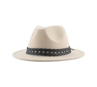 Fedora Trilby Felt Hats for Women Men Solid Fedoras Belt Casual Formal Dress Panama Big Size Felt Caps 56-58Cm(Adults) Beige