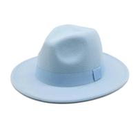Fedora Trilby Felt Hats Women's Hat Men Fedora Hats Wide Brim Belt Ribbon Band Solid Classic Formal Dress Wedding Fedora Hats for Men 60-62Cm(XL) SkyBlue