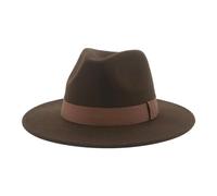 Fedora Trilby Felt Hats Women's Hat Men Fedora Hats Wide Brim Belt Ribbon Band Solid Classic Formal Dress Wedding Fedora Hats for Men 52-54Cm(Kids) Coffee