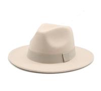 Fedora Trilby Felt Hats Women's Hat Men Fedora Hats Wide Brim Belt Ribbon Band Solid Classic Formal Dress Wedding Fedora Hats for Men 56-58Cm(Adults) Beige