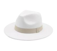 Fedora Trilby Felt Hats Women's Hat Men Fedora Hats Wide Brim Belt Ribbon Band Solid Classic Formal Dress Wedding Fedora Hats for Men 56-58Cm(Adults) White2