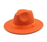 Fedora Trilby Felt Hats Women's Hat Men Fedora Hats Wide Brim Belt Ribbon Band Solid Classic Formal Dress Wedding Fedora Hats for Men 60-62Cm(XL) Orange