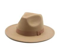Fedora Trilby Felt Hats Women's Hat Men Fedora Hats Wide Brim Belt Ribbon Band Solid Classic Formal Dress Wedding Fedora Hats for Men 52-54Cm(Kids) Camel