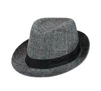 Fedora Trilby Hat for Men Short Brim Panama Hat British Vintage Wool Felt Jazz Cap Bowler Cap Jazz Dancers Gangsters Rapper Cowboy Gentleman Fedoras Roll-up Manhattan Headwear for Party Dancing Stage