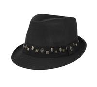 Fedoras Hats with Belt Punk Skull Studded Short Brim Panama Jazz Hat Gothic Rock Roll Trilby Cap for Men Women, Black, One size