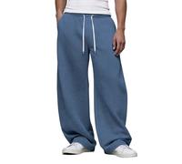 FEDTOSING Mens Baggy Joggers Open Hem Wide Leg Elastic Waist Drawstring Sweatpants Cotton Casual Track Bottoms with Pockets Blue