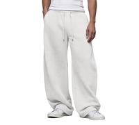 FEDTOSING Mens Baggy Joggers Open Hem Wide Leg Elastic Waist Drawstring Sweatpants Cotton Casual Track Bottoms with Pockets White Grey