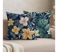 Feeaxeae Set of 2 Blue Cushion Covers 45 x 45,Velvet Decorative Throw Pillow Covers for Sofa Couch,Home Decoration Scatter Cushions with Double Sided Print & Invisible Zipper, Flower,-#b922s