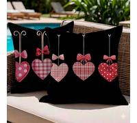 Feeaxeae Set of 2 Outdoor Cushion Covers 50cm x 50cm, Waterproof Linen Red Garden Cushions with Double Sided Print & Invisible Zipper, Home Decoration for Patio Sofa, Rattan Furniture, Bow, #b1896s
